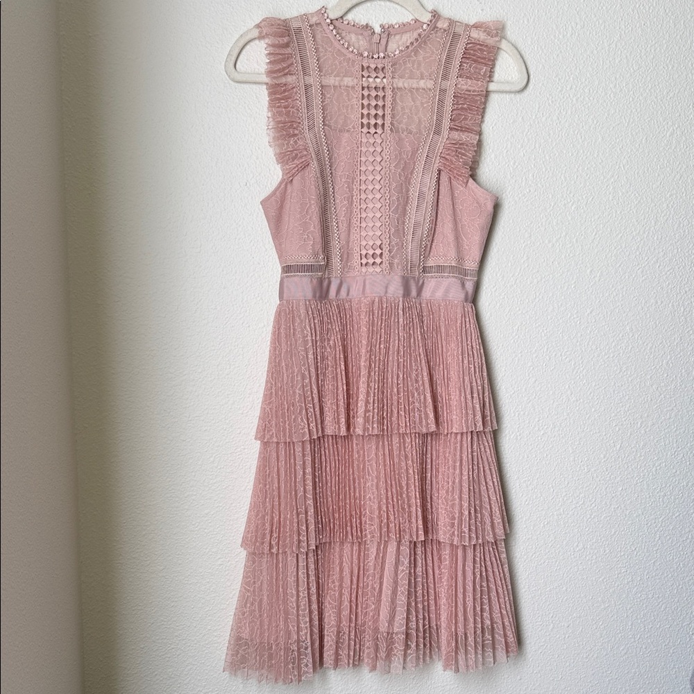 Whistles Anouk Pleated Lace Dress Dusty Pink Size 4